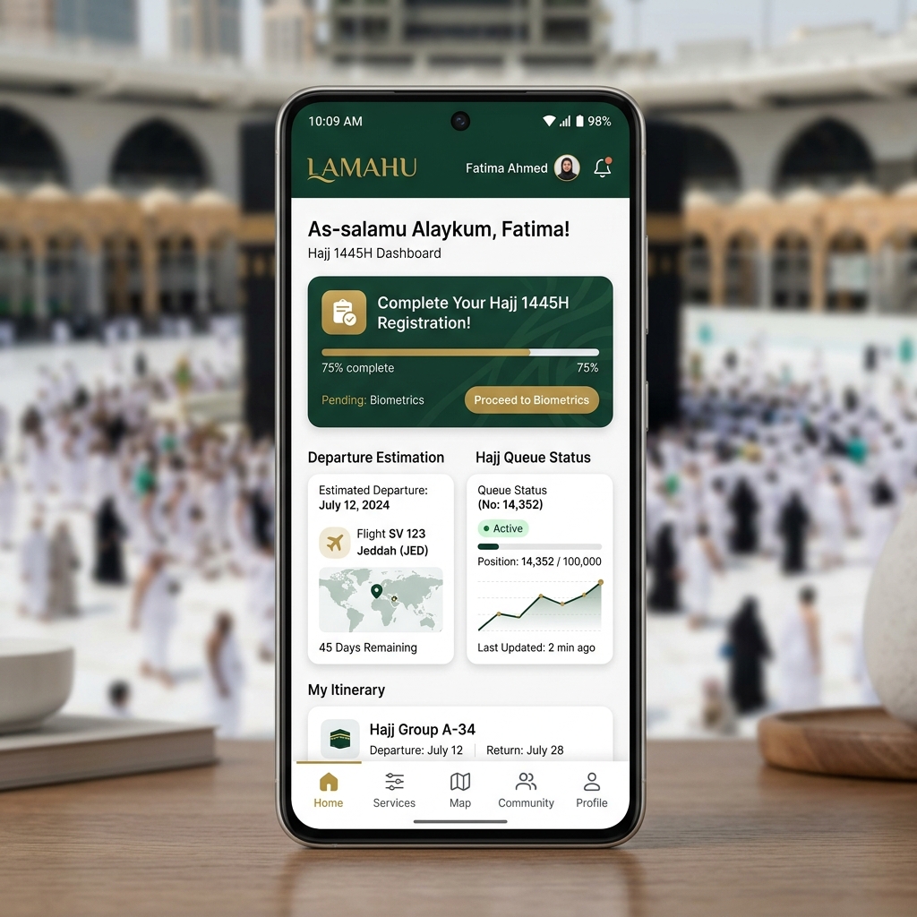 Preview of LAMAHU mobile application with a sleek and modern user interface